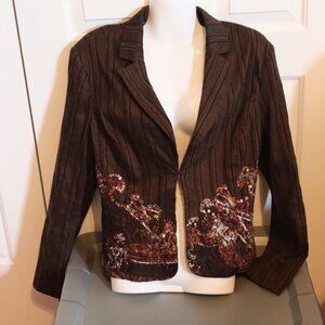 JL New York Vintage Textured / Lace /Sequin Embelished Lined Blazer Size 12